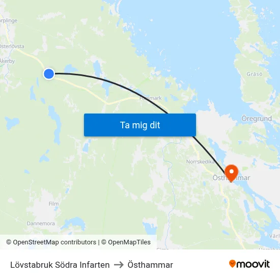 Lövstabruk Södra Infarten to Östhammar map