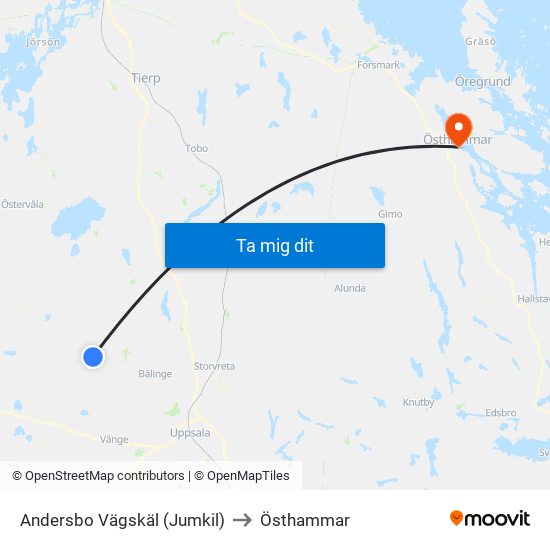Andersbo Vägskäl (Jumkil) to Östhammar map
