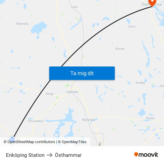 Enköping Station to Östhammar map