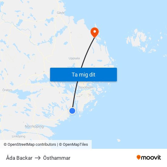 Åda Backar to Östhammar map