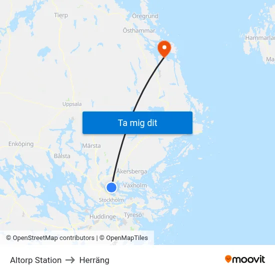 Altorp Station to Herräng map