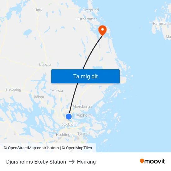 Djursholms Ekeby Station to Herräng map