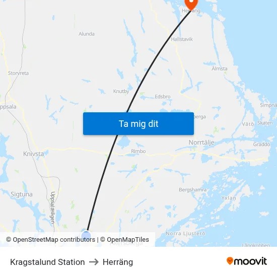 Kragstalund Station to Herräng map