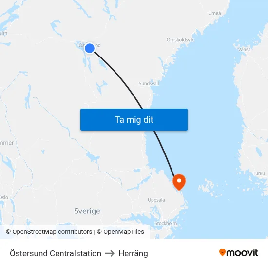 Östersund Centralstation to Herräng map