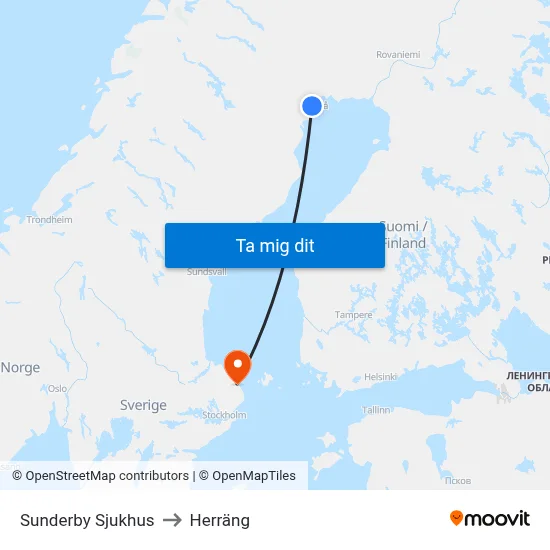 Sunderby Sjukhus to Herräng map
