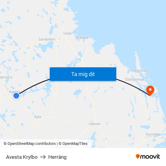 Avesta Krylbo to Herräng map