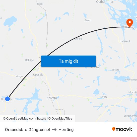 Örsundsbro Gångtunnel to Herräng map