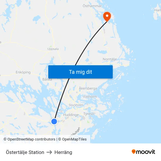 Östertälje Station to Herräng map