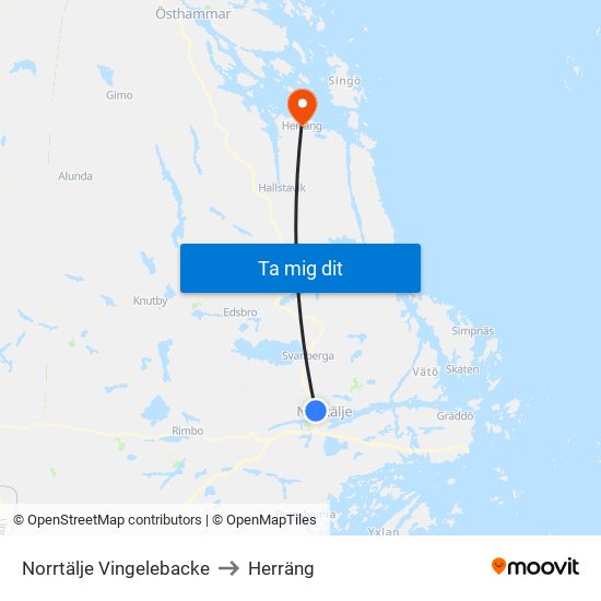 Norrtälje Vingelebacke to Herräng map