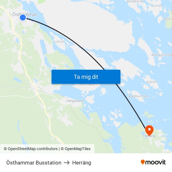 Östhammar Busstation to Herräng map