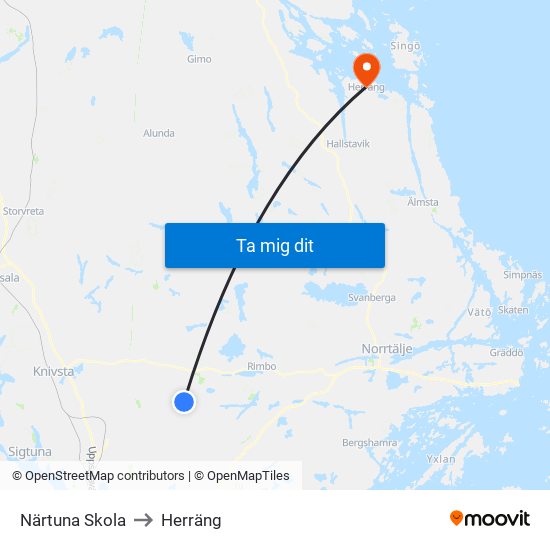 Närtuna Skola to Herräng map