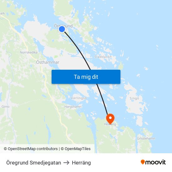 Öregrund Smedjegatan to Herräng map