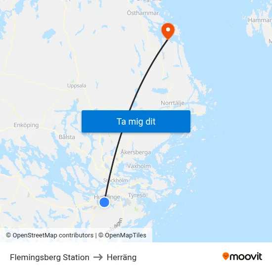 Flemingsberg Station to Herräng map