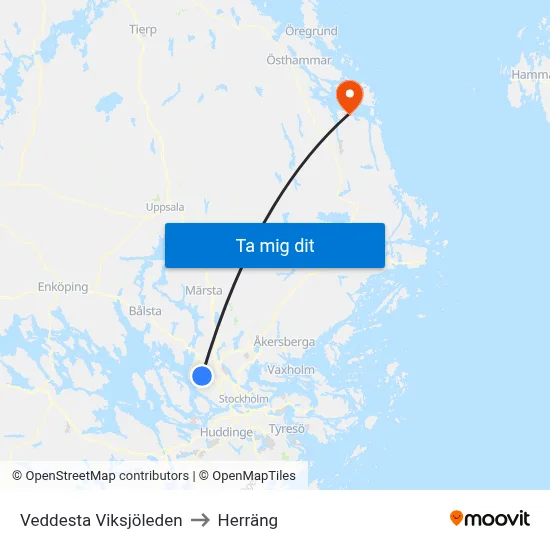 Veddesta Viksjöleden to Herräng map