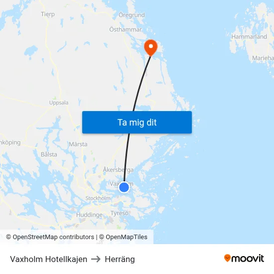 Vaxholm Hotellkajen to Herräng map