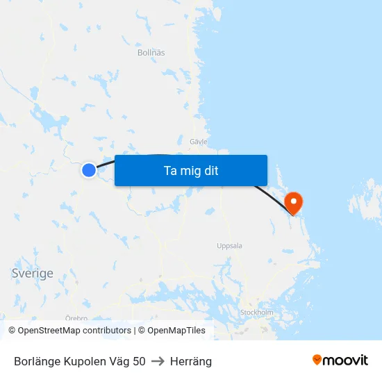 Borlänge Kupolen Väg 50 to Herräng map