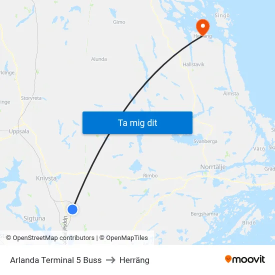 Arlanda Terminal 5 Buss to Herräng map