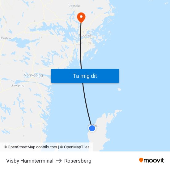 Visby Hamnterminal to Rosersberg map