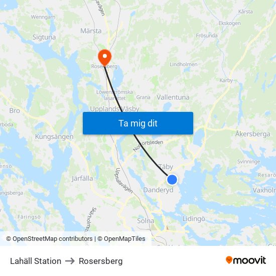 Lahäll Station to Rosersberg map