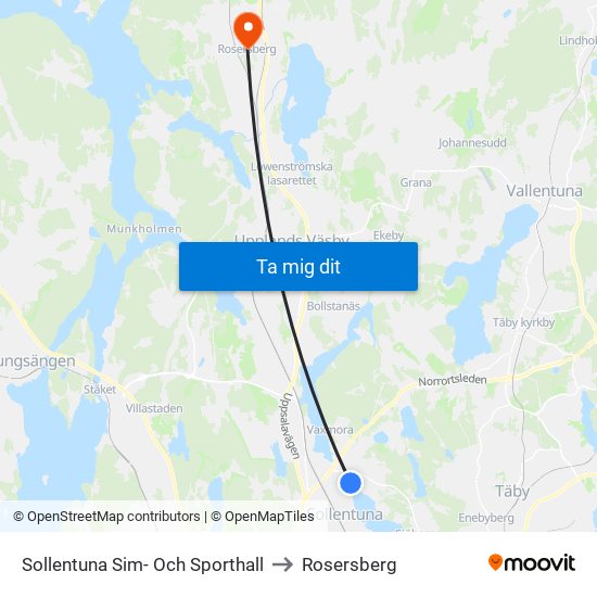 Sollentuna Sim- Och Sporthall to Rosersberg map