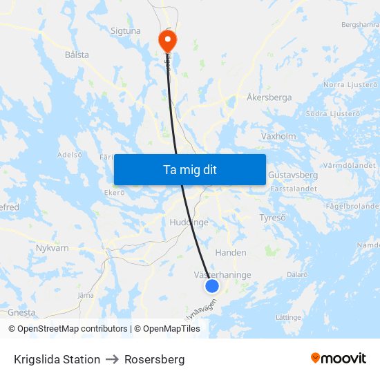 Krigslida Station to Rosersberg map