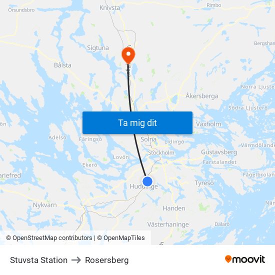 Stuvsta Station to Rosersberg map