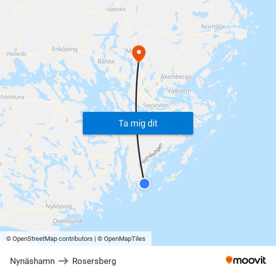 Nynäshamn to Rosersberg map