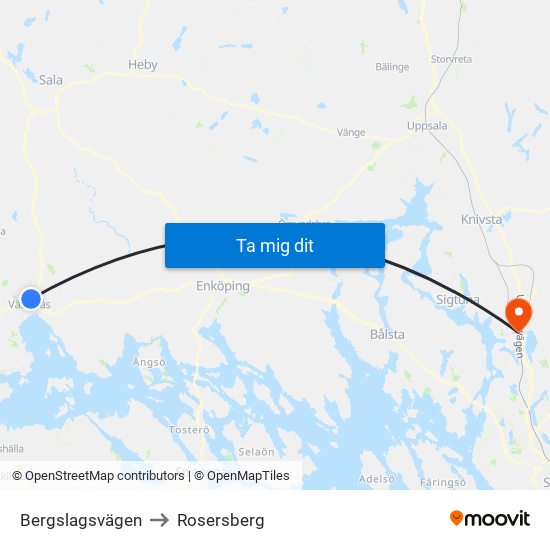 Bergslagsvägen to Rosersberg map