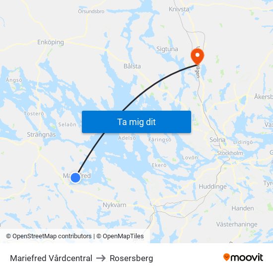 Mariefred Vårdcentral to Rosersberg map