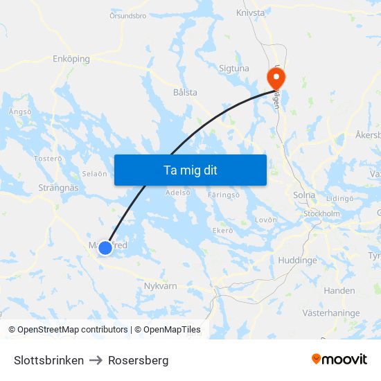 Slottsbrinken to Rosersberg map