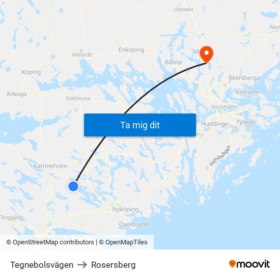 Tegnebolsvägen to Rosersberg map