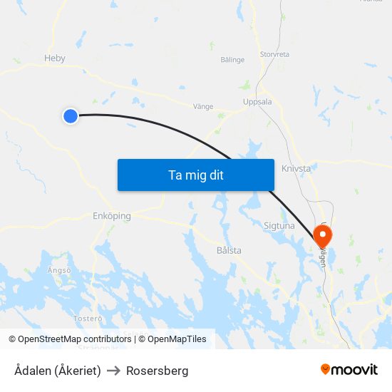 Ådalen (Åkeriet) to Rosersberg map