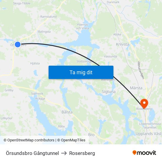 Örsundsbro Gångtunnel to Rosersberg map