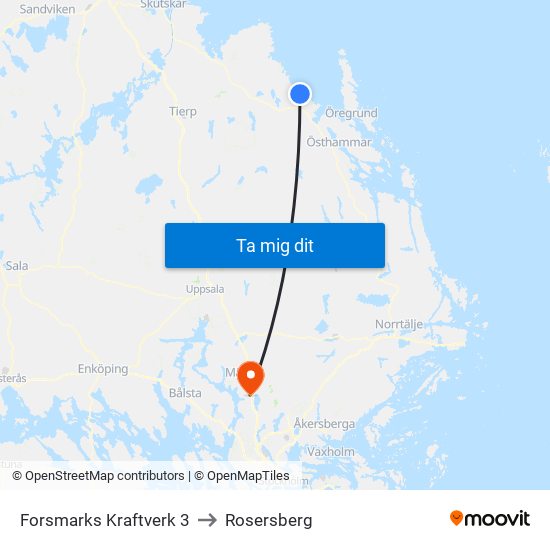 Forsmarks Kraftverk 3 to Rosersberg map