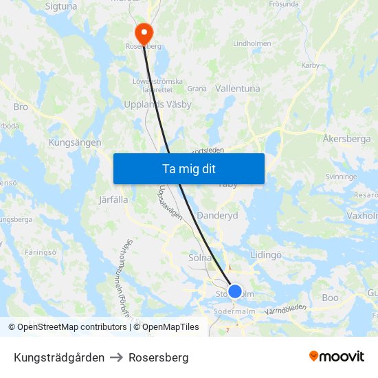 Kungsträdgården to Rosersberg map