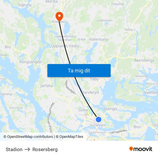 Stadion to Rosersberg map