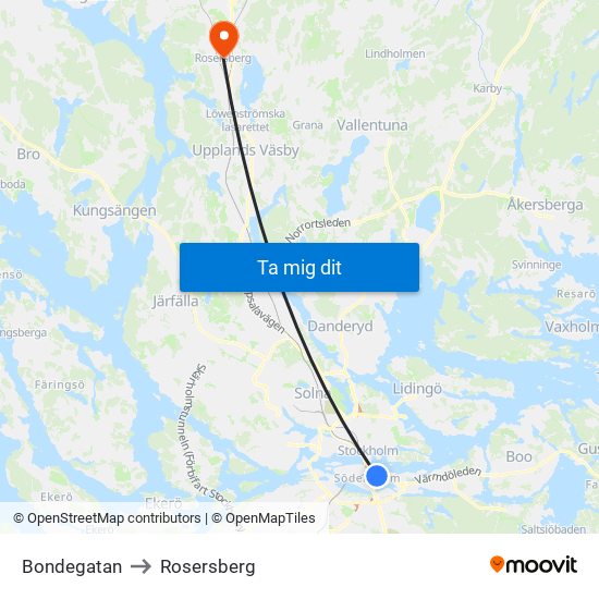 Bondegatan to Rosersberg map