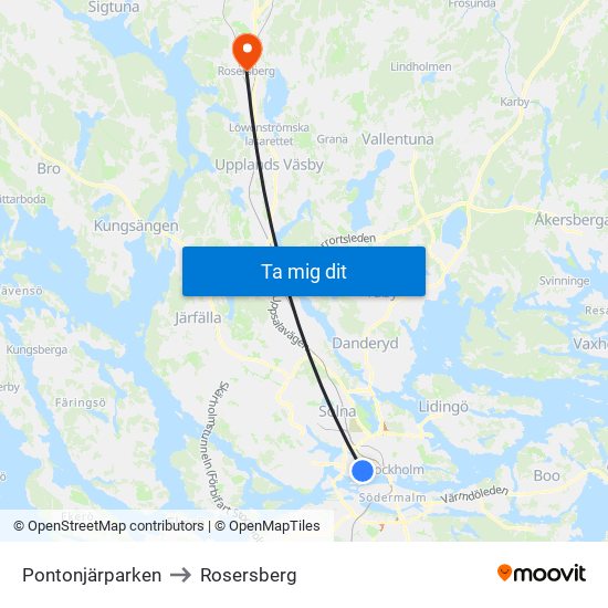 Pontonjärparken to Rosersberg map