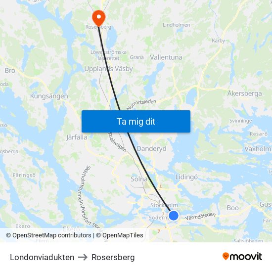 Londonviadukten to Rosersberg map