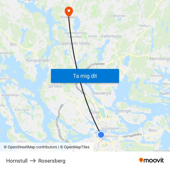 Hornstull to Rosersberg map