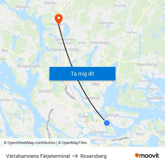 Värtahamnens Färjeterminal to Rosersberg map