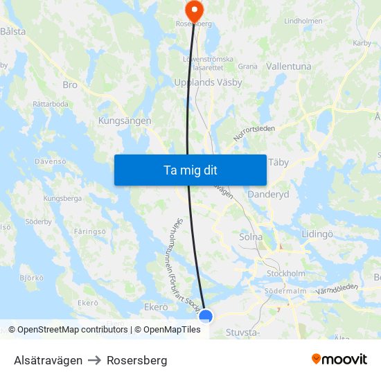 Alsätravägen to Rosersberg map