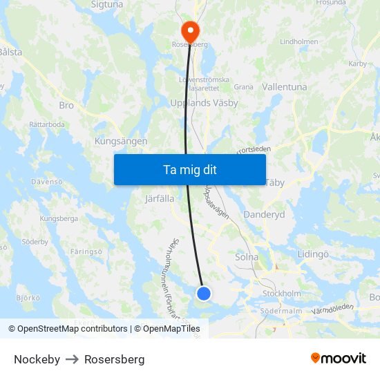 Nockeby to Rosersberg map