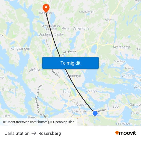 Järla Station to Rosersberg map