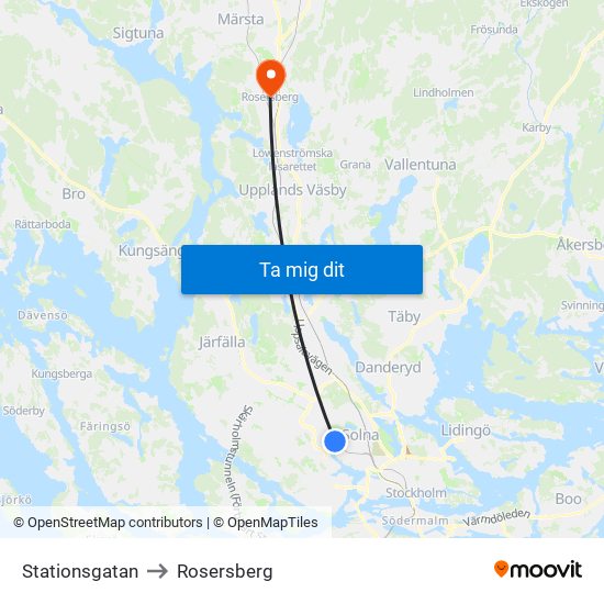 Stationsgatan to Rosersberg map