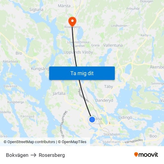 Bokvägen to Rosersberg map