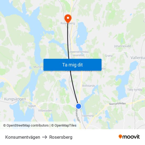 Konsumentvägen to Rosersberg map