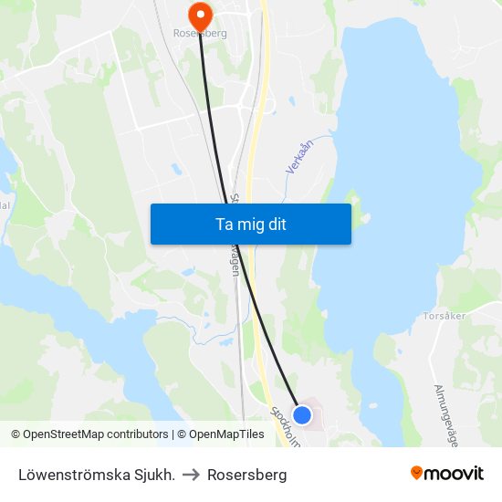 Löwenströmska Sjukh. to Rosersberg map