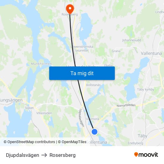 Djupdalsvägen to Rosersberg map