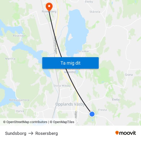 Sundsborg to Rosersberg map